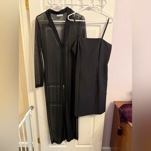 Vintage Breakin Loose Short Black Cocktail Dress with Sheer Long Duster 11/12